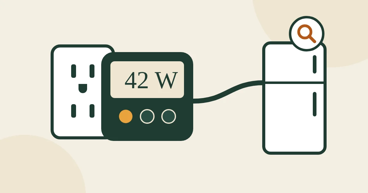 Illustration of a plug-in electricity meter showing watts next to an outlet