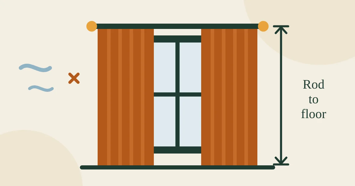 Illustration of thermal curtains hung on a wrap-around rod covering a cold window